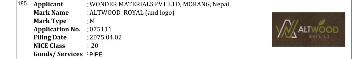 Original bulletin entry for ALTWOOD ROYAL (and logo)