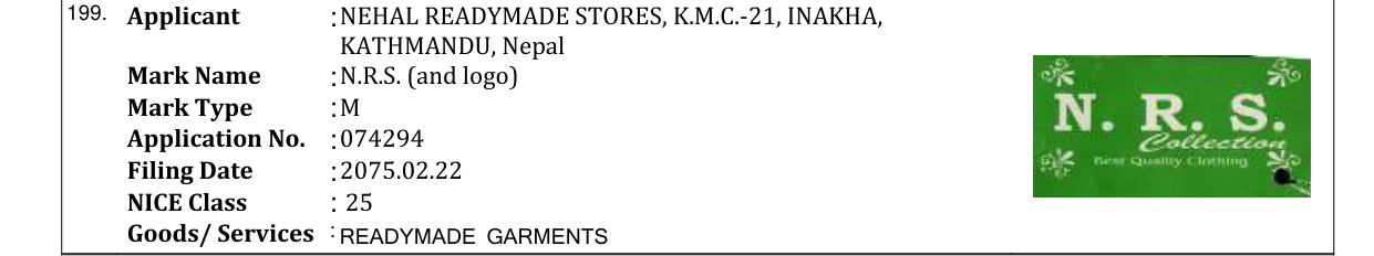 Original bulletin entry for N.R.S. (and logo)