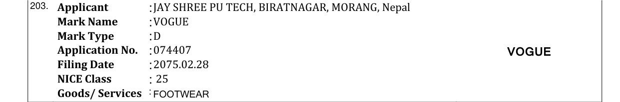 Original bulletin entry for VOGUE