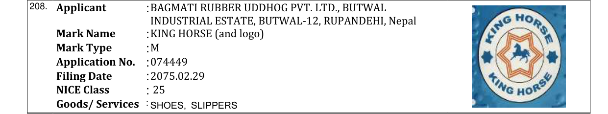 Original bulletin entry for KING HORSE (and logo)