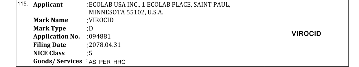 Original bulletin entry for VIROCID