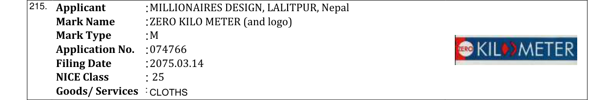 Original bulletin entry for ZERO KILO METER (and logo)