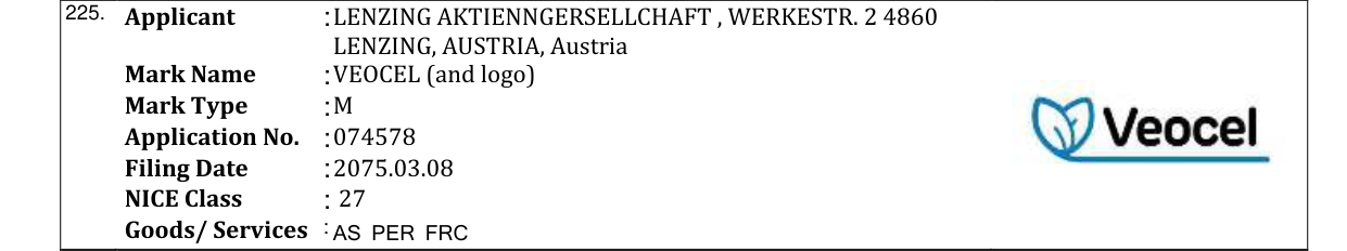 Original bulletin entry for VEOCEL (and logo)