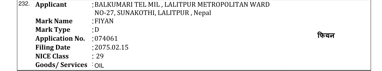 Original bulletin entry for FIYAN