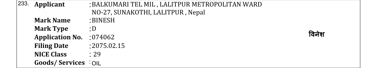 Original bulletin entry for BINESH
