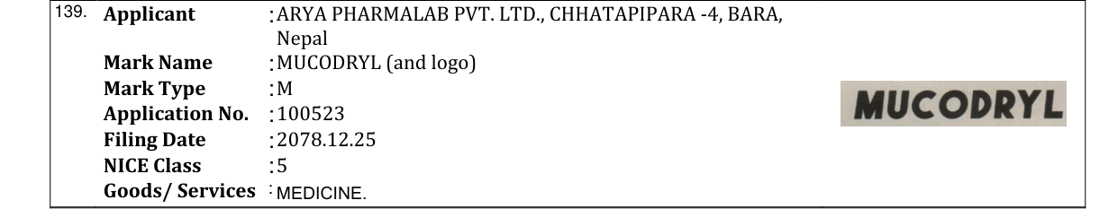 Original bulletin entry for MUCODRYL (and logo)