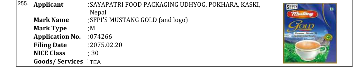 Original bulletin entry for SFPI'S MUSTANG GOLD (and logo)