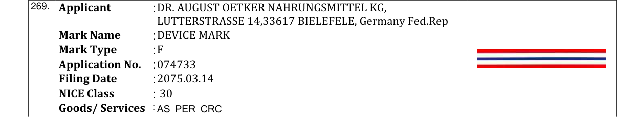 Original bulletin entry for DEVICE MARK