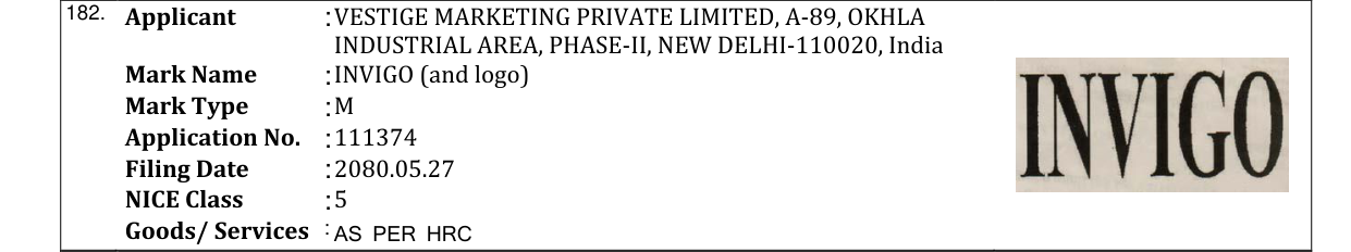 Original bulletin entry for INVIGO (and logo)