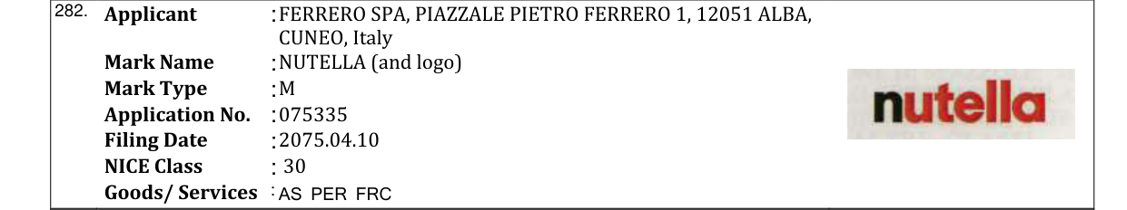 Original bulletin entry for NUTELLA (and logo)