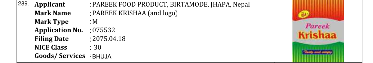 Original bulletin entry for PAREEK KRISHAA (and logo)