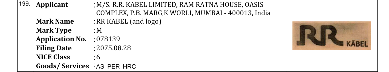 Original bulletin entry for RR KABEL (and logo)