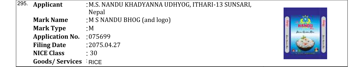 Original bulletin entry for M S NANDU BHOG (and logo)