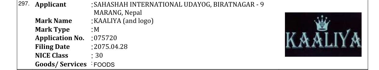Original bulletin entry for KAALIYA (and logo)