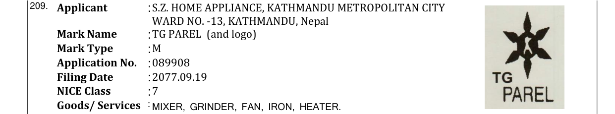 Original bulletin entry for TG PAREL (and logo)