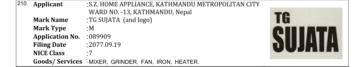 Original bulletin entry for TG SUJATA (and logo)