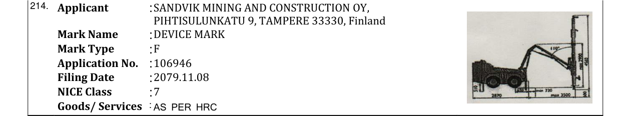 Original bulletin entry for DEVICE MARK