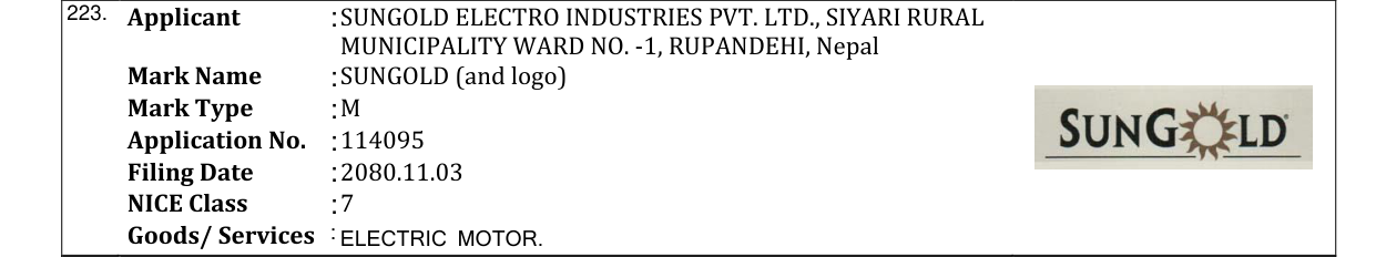 Original bulletin entry for SUNGOLD (and logo)