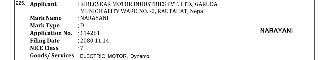 Original bulletin entry for NARAYANI