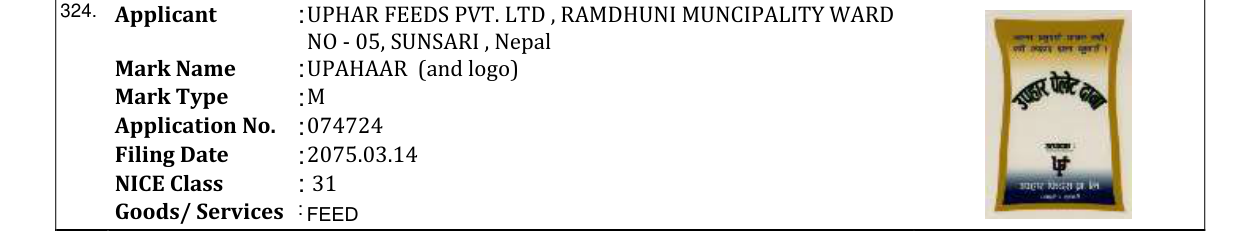 Original bulletin entry for UPAHAAR (and logo)