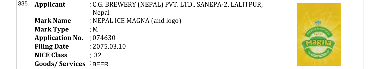 Original bulletin entry for NEPAL ICE MAGNA (and logo)