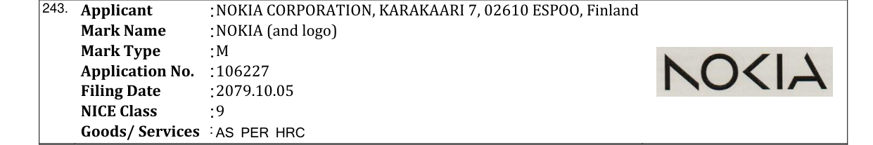 Original bulletin entry for NOKIA (and logo)