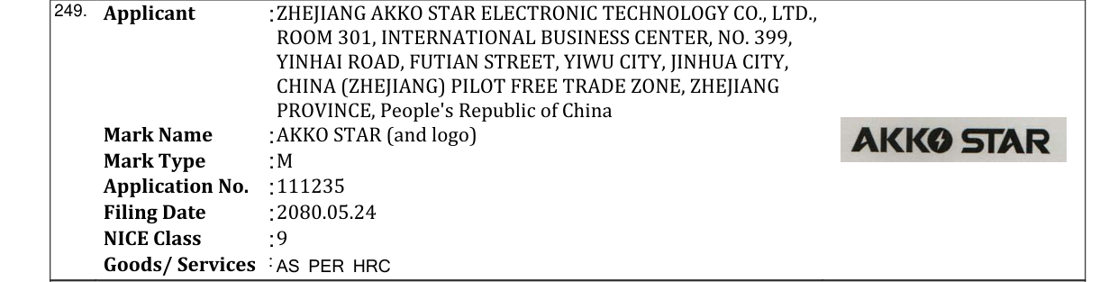 Original bulletin entry for AKKO STAR (and logo)