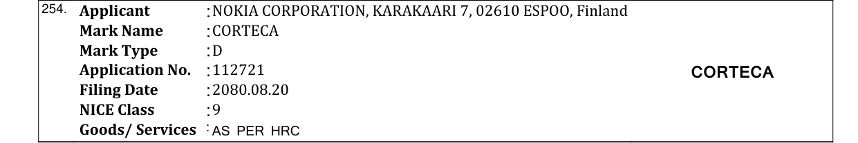 Original bulletin entry for CORTECA