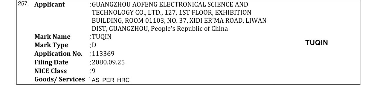 Original bulletin entry for TUQIN