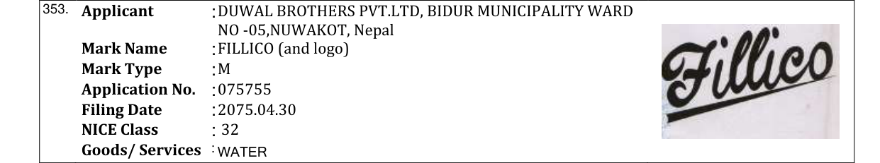 Original bulletin entry for FILLICO (and logo)