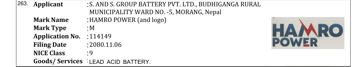 Original bulletin entry for HAMRO POWER (and logo)