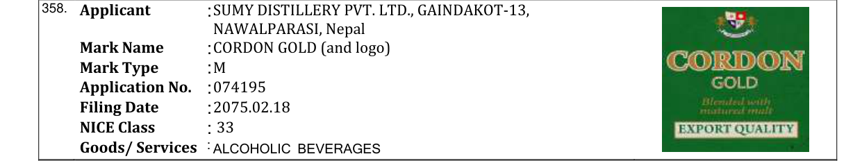 Original bulletin entry for CORDON GOLD (and logo)