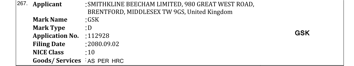 Original bulletin entry for GSK