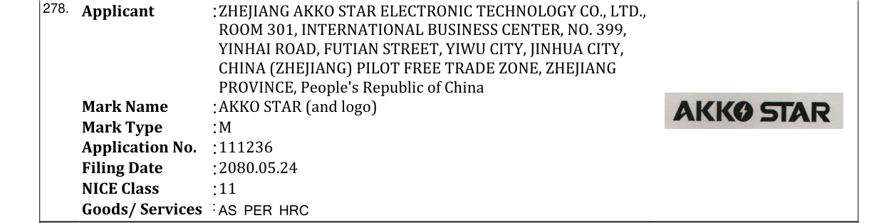 Original bulletin entry for AKKO STAR (and logo)