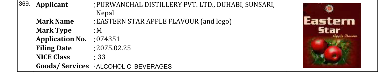 Original bulletin entry for EASTERN STAR APPLE FLAVOUR (and logo)