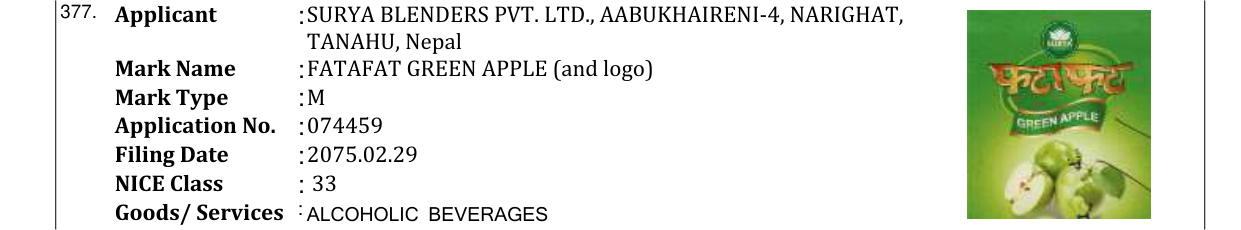 Original bulletin entry for FATAFAT GREEN APPLE (and logo)