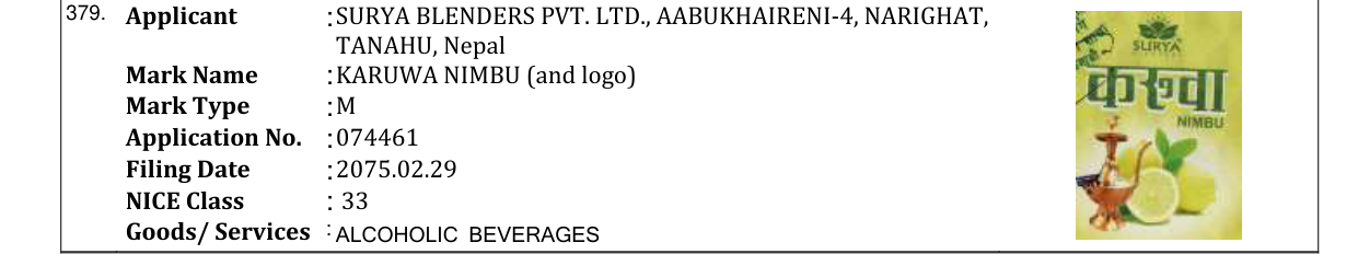 Original bulletin entry for KARUWA NIMBU (and logo)