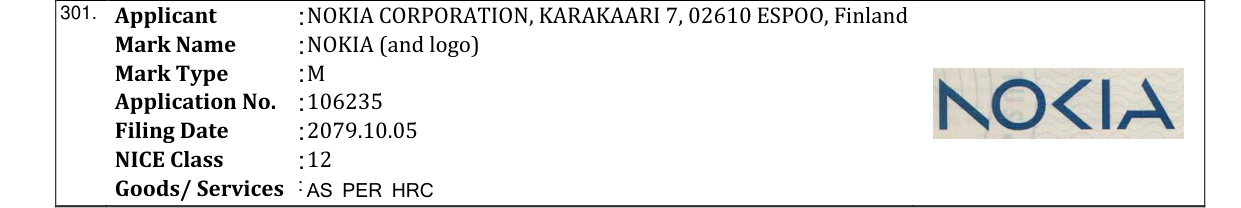Original bulletin entry for NOKIA (and logo)