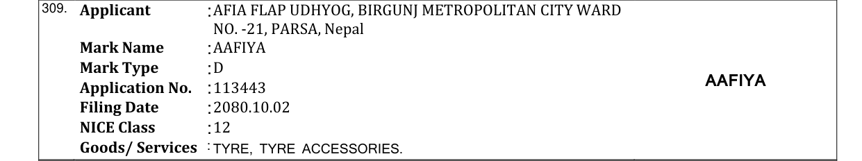 Original bulletin entry for AAFIYA