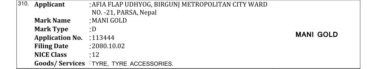 Original bulletin entry for MANI GOLD