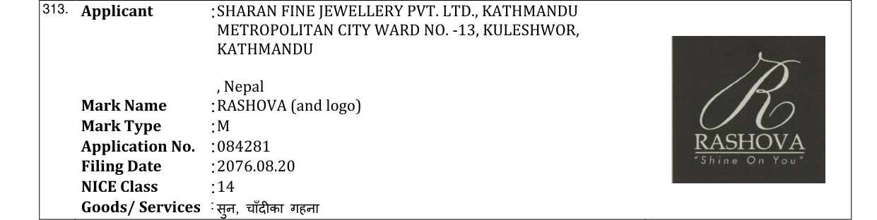 Original bulletin entry for RASHOVA (and logo)