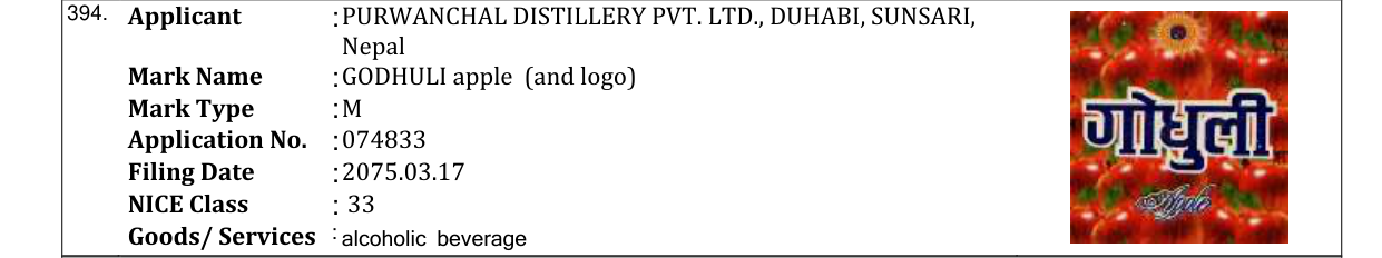 Original bulletin entry for GODHULI apple (and logo)
