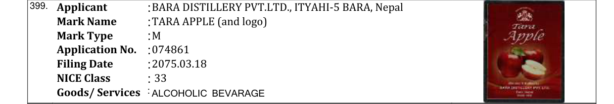 Original bulletin entry for TARA APPLE (and logo)