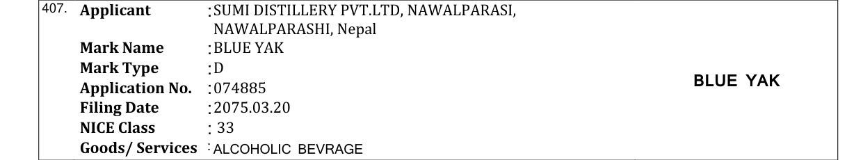 Original bulletin entry for BLUE YAK