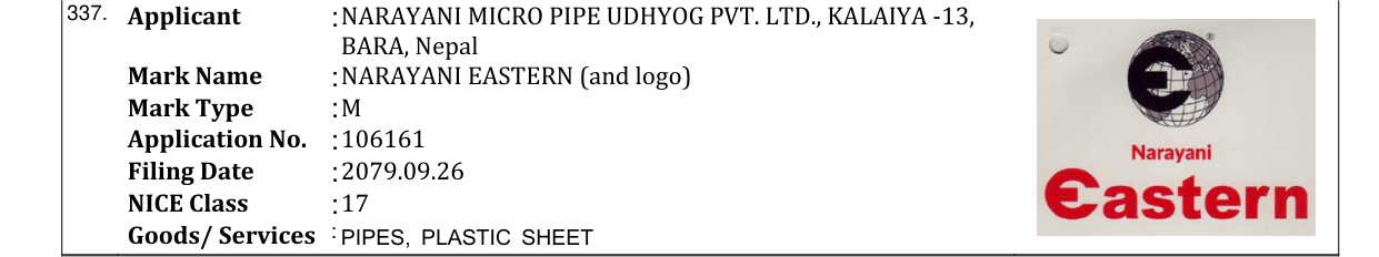 Original bulletin entry for NARAYANI EASTERN (and logo)