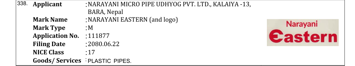 Original bulletin entry for NARAYANI EASTERN (and logo)