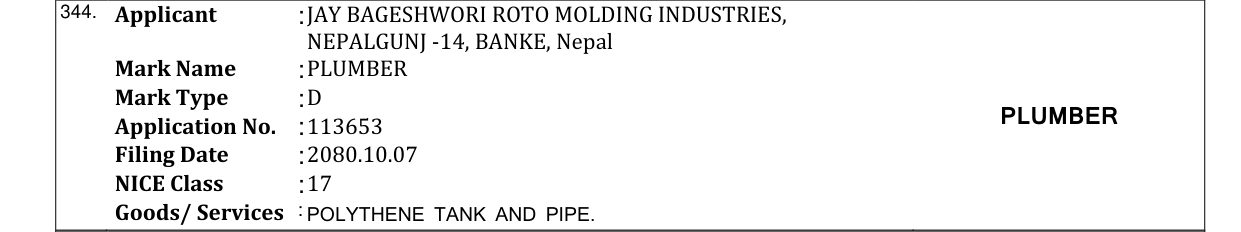 Original bulletin entry for PLUMBER