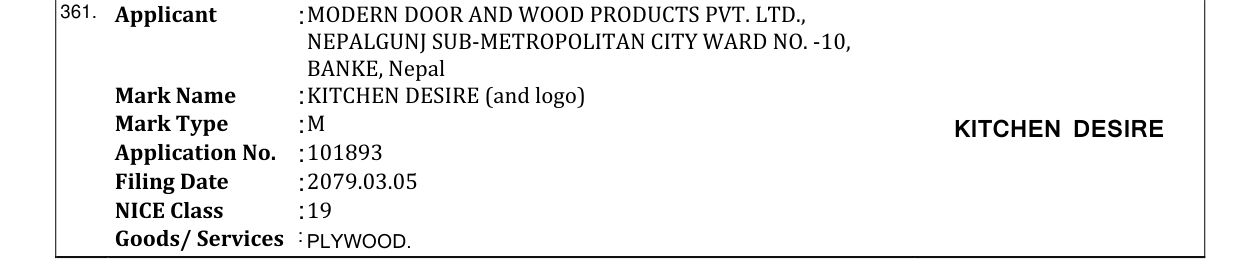 Original bulletin entry for KITCHEN DESIRE (and logo)