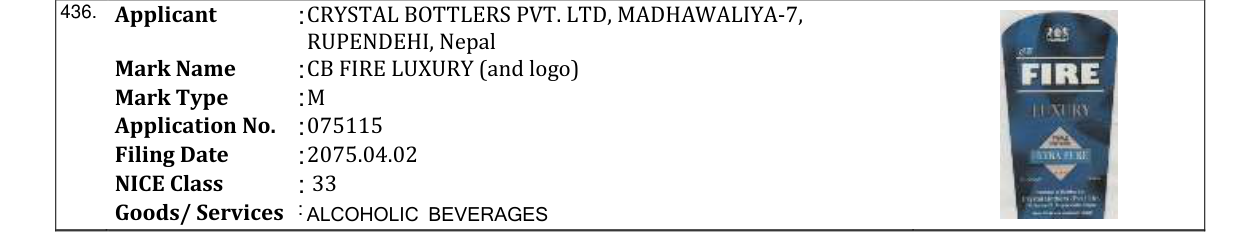Original bulletin entry for CB FIRE LUXURY (and logo)