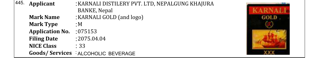 Original bulletin entry for KARNALI GOLD (and logo)